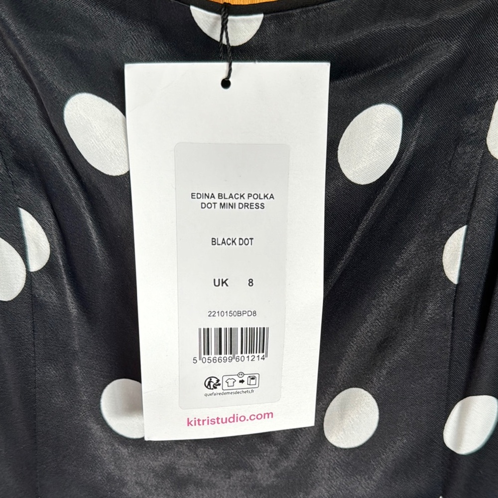 Chic Black Polka Dot Dress with Feather Trim - Picture 7 of 14